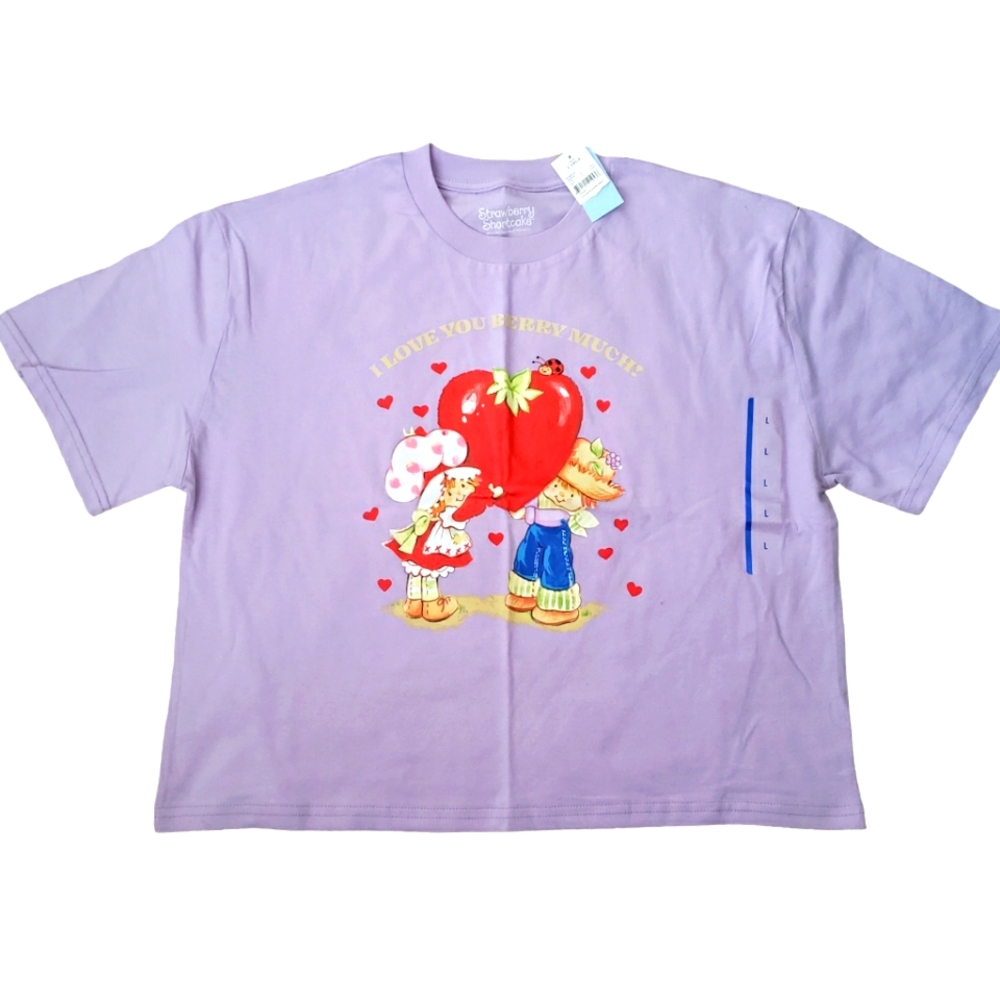 Strawberry Shortcake Size Large Cropped Tee NWT Lavendar Juniors Shirt